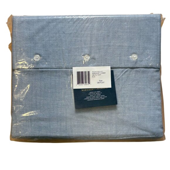 Ralph Lauren Workshirt Chambray Queen Flat Sheet Blue NEW - Picture 2 of 3